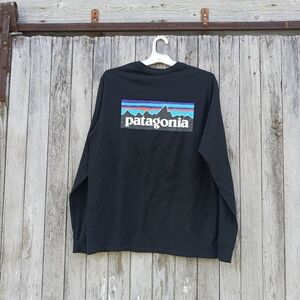 Patagonia P-6 Logo Long Sleeve Responsibili-Tee Shirt Men's M Black Gorpcore‎
